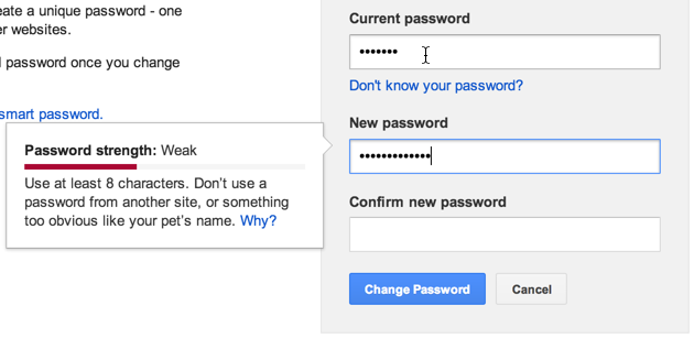 Google password change